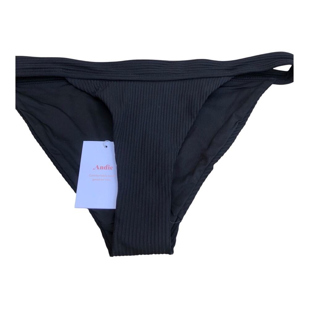 Andie NWT The Bold Banded Cheeky Rib Flattering Bikini Bottom Black Medium - Picture 5 of 16